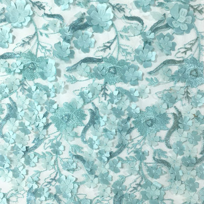 ποιότητας  Beautiful viable elegant blue flower pattern mesh 3d laser lace embroidery fabric for women dress εργοστάσιο